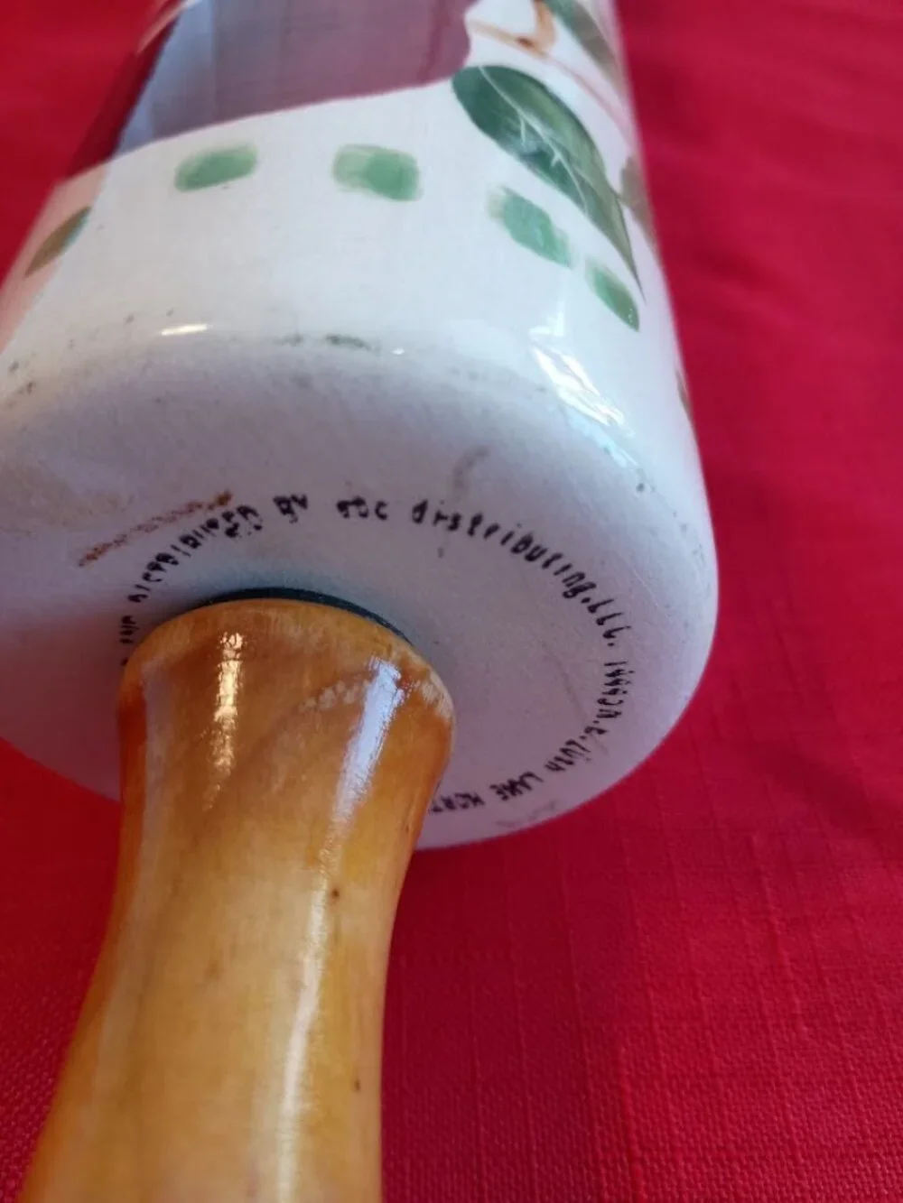 Apple Design Porcelain Rolling Pin with Wooden Handles